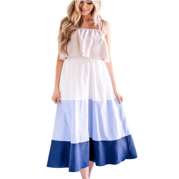 VICI‎ x Destiny Tiered Midi Dress Colorblock Brunch Vacation Beach Size Small